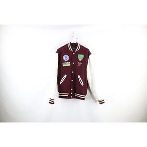 Vtg Y2K Womens Medium Wool Leather Marching Band Varsity Letterman Jacket USA